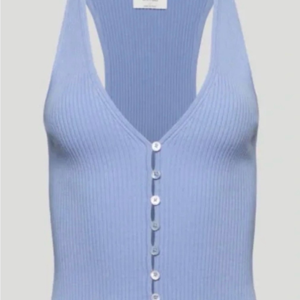 Aritzia Light Blue Ribbed V-Neck Button-Front Tank